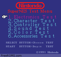 SNES Test Program Screen Shot 1